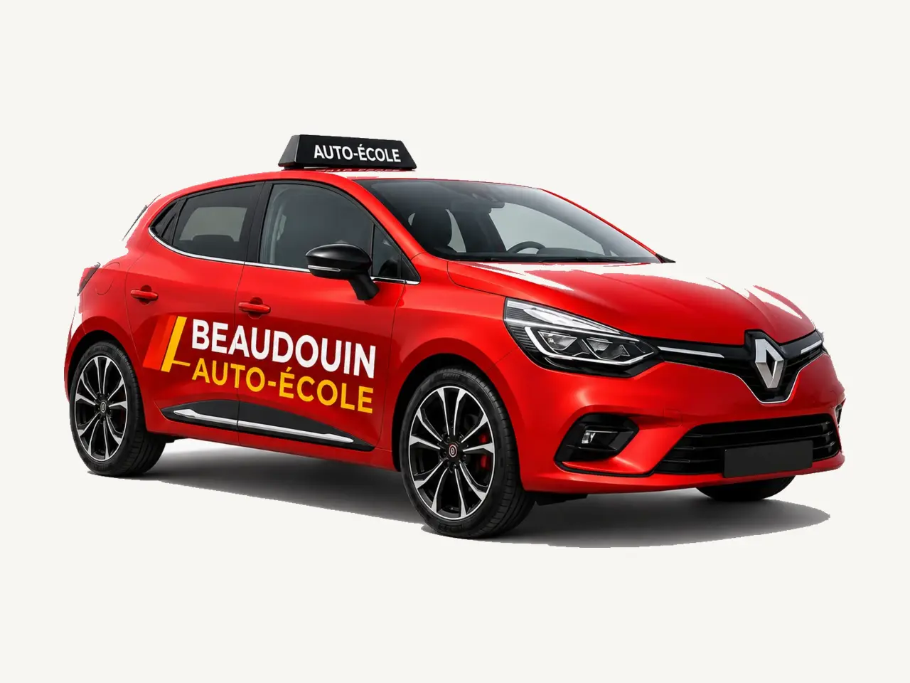 Une Clio à la livrée de l'auto-école Beaudouin, à Perpignan